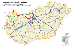 Route map showing the path of the Budapest–Hegyeshalom railway line