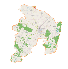 Mapa konturowa gminy Grodków, na dole nieco na lewo znajduje się punkt z opisem „Kościół św. Jerzego w Kobieli”