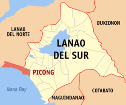 Mapa ng Lanao del Sur na nagpapakita sa lokasyon ng Picong.