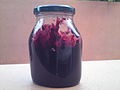 Jar of blackberry preserves.