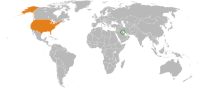 Mapa indicando localização dos Estados Unidos e do Kuwait.