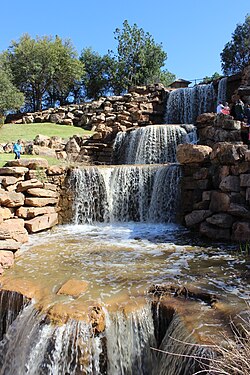 Man-made replacement of the original waterfall in Lucy Park