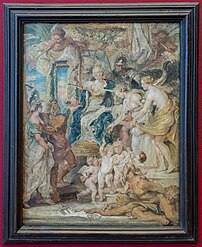 Esquisse de La Félicité de la Régence, dernier tableau réalisé par Pierre Paul Rubens pour le Cycle de Marie de Médicis. (définition réelle 5 958 × 7 292)