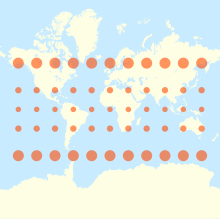 Tissot indicatrix world map Mercator proj.svg