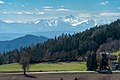 English: Landscape on Magdalensberg Straße and Julian Alps in the background Deutsch: Landschaft an der Magdalensberg Straße