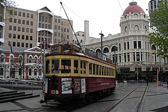 Tourist tram in Christchurch near the cathedral