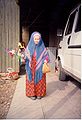 Easter witch handing out gifts (tree twigs) in Finland in 1998. The small basket is for thank you gifts.