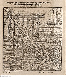 Machine de levage avec câbles. Vitruvius Teutsch. Walther Hermann Ryff. 1575