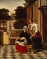 Woman and a maid with a pail of fish in a courtyard Pieter de Hooch (1660) Eremitasjen