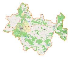 Mapa konturowa powiatu radomszczańskiego, na dole nieco na lewo znajduje się punkt z opisem „Gidle”