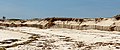 Ganivelles mises en place pour tenter de protéger la dune de la côte nord de l'île Saint-Nicolas de l'érosion marine.