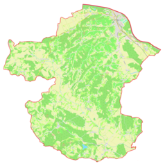 Mapa konturowa gminy Gornja Radgona, blisko górnej krawiędzi nieco na prawo znajduje się punkt z opisem „Gornja Radgona”