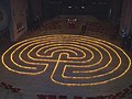 Labyrinth made with burning tealights in the Holy Cross Church in Frankfurt am Main-Bornheim