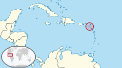 Location o  Saba  (circled in rei) in the Caribbean  (licht yellae)