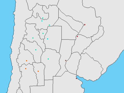 Mapa de les ciutats espanyoles fundades a l'Argentina i Paraguai fins a l'any 1600