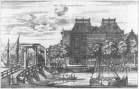 The West-Indian warehouse, Oudeschans, on the left the Oosterdok. Engraving 1655.