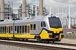 A Stadler FLIRT DMU, painted in DART Silver Line colors at rest on the Salt Lake, Garfield & Western Railway