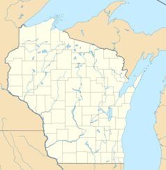 Mapa konturowa Wisconsin, blisko centrum na dole znajduje się punkt z opisem „Leon”