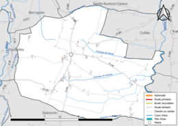 Carte en couleur présentant le réseau hydrographique de la commune