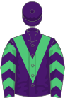 Purple, emerald green chevron, emerald green and purple chevrons on sleeves