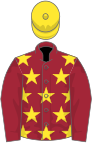 Maroon, yellow stars on body, yellow cap