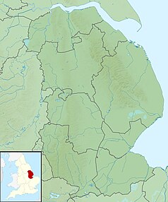 Mapa konturowa Lincolnshire, na dole nieco na lewo znajduje się punkt z opisem „źródło”, natomiast po prawej nieco na dole znajduje się punkt z opisem „ujście”