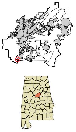 Location of Wilton in Shelby County, Alabama.