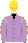 Mauve, yellow seams, yellow cap