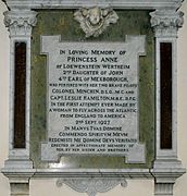 Princess Anne of Loewenstein Wertheim plaque