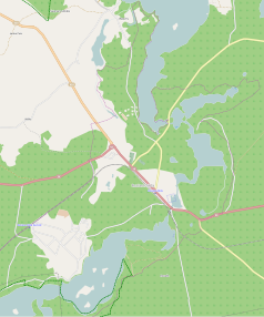 Mapa konturowa Rucianego-Nidy, blisko centrum po prawej na dole znajduje się punkt z opisem „początek”, powyżej na prawo znajduje się również punkt z opisem „koniec”