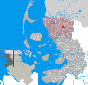 Poziția Tinningstedt pe harta districtului Nordfriesland