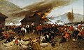 Guerra anglo-zulu. Concomitante al disastro d'Isandlwana, la resistenza vittoriosa di 150 giubbe rosse contro migliaia di Zulu nella battaglia di Rorke's Drift servì a confortare il morale britannico. È possibile vedere a destra un soldato a capo scoperto, che tende la mano per ricevere la cartuccia da un amico ferito, che metterà nel suo Martini-Henry, che ha la leva abbassata; la maggior parte dei fucili hanno la baionetta inastata.