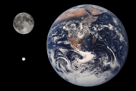 Size comparison of Earth, the Moon, and Enceladus