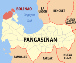 Mapa ning Pangasinan ampong Bolinao ilage