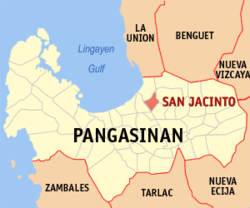 Map of Pangasinan with San Jacinto highlighted