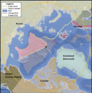 Map showing Russian claims in the Arctic.