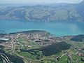 Spiez from the air, with the lake in the background and the Kander bottom left