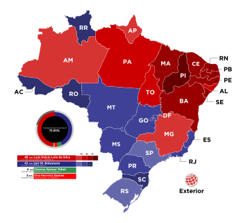 Estados e territórios onde cada candidato venceu, segundo a legenda.