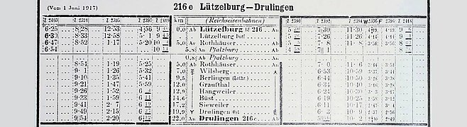 Sommerfahrplan 1917 unter der Verwaltung der Reichseisenbahnen in Elsaß-Lothringen (EL)