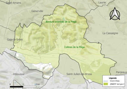 Carte des ZNIEFF de type 2 sur la commune.