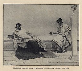 Gravure "Odysseus adviseert koning Tyndareos over de vrijers van Helena". Howard Pyle, 1905