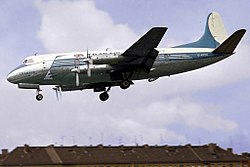 Egy 707-es változatú Vickers Viscount leszállás közben