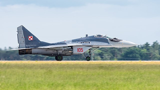 Polish Air Force Mikoyan-Gurevich MiG-29A Fulcrum (reg. 105, cn 2960535105) at ILA Berlin Air Show 2016.