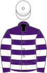 Purple and white hoops, white cap