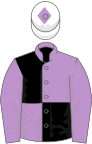 Mauve and black (quartered), mauve sleeves, white cap, mauve diamond