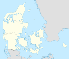 Mapa konturowa Danii, blisko centrum na dole znajduje się punkt z opisem „Ringsted”