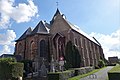 Front view of the church with its double apse chevet and calvary