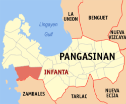 Map of Pangasinan with Infanta highlighted