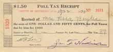 Photograph of an Alabama woman's poll tax receipt