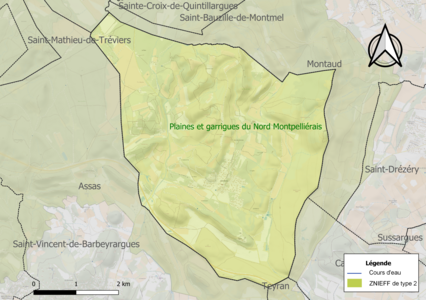 Carte de la ZNIEFF de type 2 sur la commune.